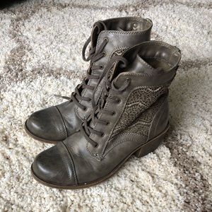 Roxy Gray Combat Boots with Lace Detail
